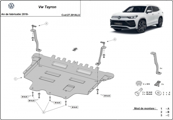Alumínium motor, sebességváltó, hűtő, első lökhárító védőlemez VW Tayron