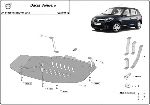 Acél üzemanyagtartály védőlemez Dacia Sandero