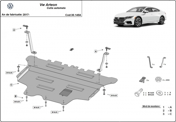 Acél motor, sebességváltó, hűtő, első lökhárító védőlemez VW Arteon