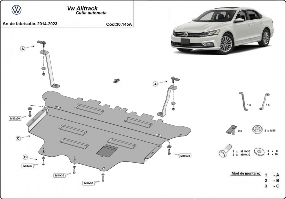 Acél motor, sebességváltó, hűtő, első lökhárító védőlemez VW Passat Alltrack