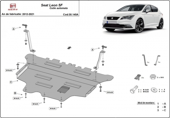 Acél motor, kapcsolószekrény védőlemez Seat Leon
