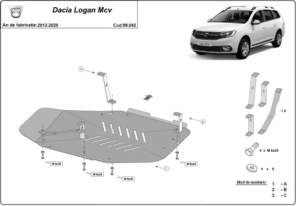 Acél üzemanyagtartály védőlemez Dacia Logan II MCV