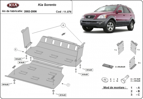 Acél motor, hűtő védőlemez Kia Sorento