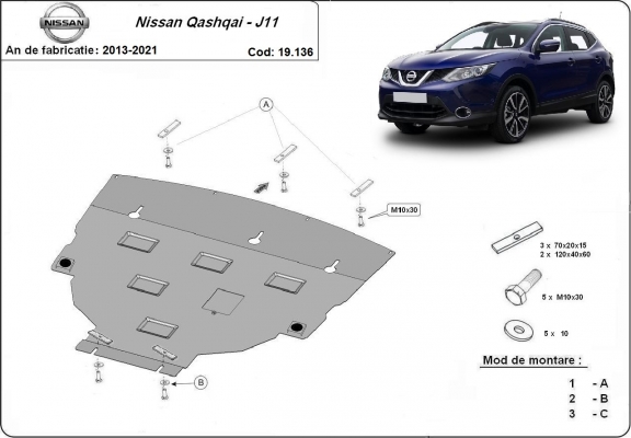 Acél motor, sebességváltó, hűtő, első lökhárító védőlemez Nissan Qashqai J11