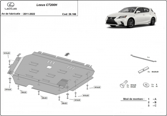 Acél motor, kapcsolószekrény, hűtő védőlemez Lexus CT200H