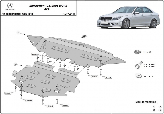 Acél motor, hűtő védőlemez Mercedes C-Class W204 4x4
