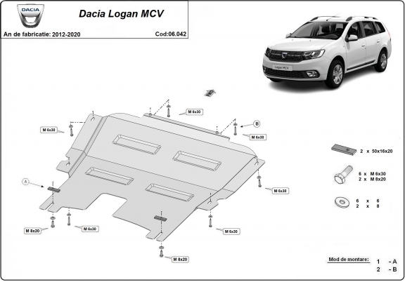 Acél motor, kapcsolószekrény védőlemez Dacia Logan MCV