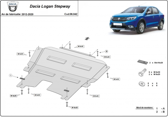 Acél motor, kapcsolószekrény védőlemez Dacia Logan Stepway