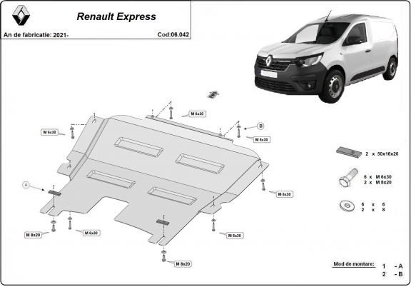 Acél motor, kapcsolószekrény, hűtő védőlemez Renault Express
