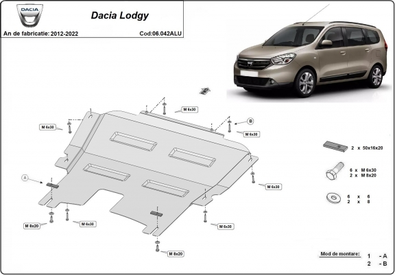 Alumínium motor, kapcsolószekrény védőlemez DACIA LODGY