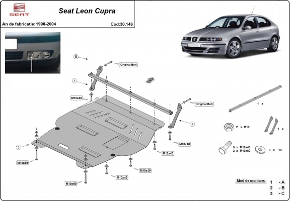 Acél motor, sebességváltó, hűtő, első lökhárító védőlemez Seat Leon Cupra