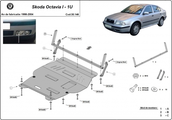 Acél motor, kapcsolószekrény, hűtő védőlemez Skoda Octavia 1