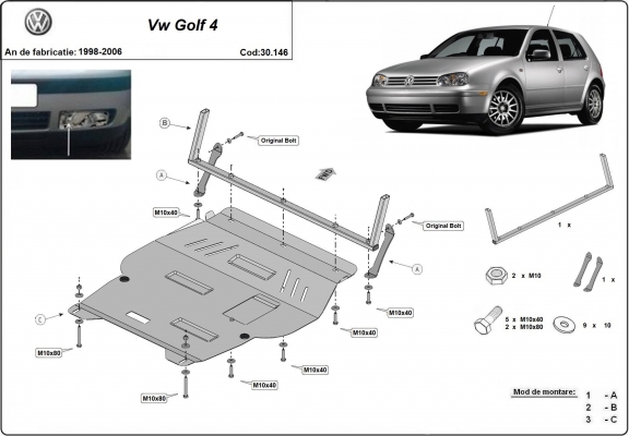 Acél motor, sebességváltó, hűtő, első lökhárító védőlemez VW Golf mk4