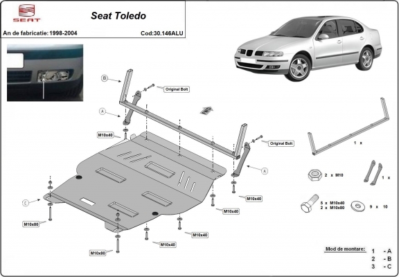 Alumínium motor, sebességváltó, hűtő, első lökhárító védőlemez Seat Toledo