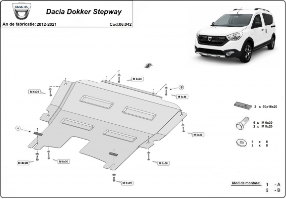 Acél motor, kapcsolószekrény védőlemez Dacia Dokker Stepway