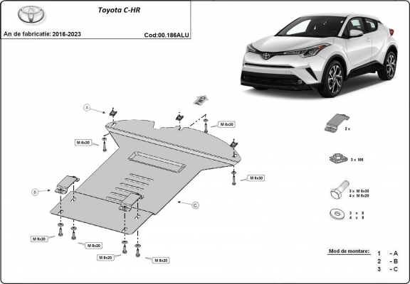 Alumínium katalizátorvédő / katalizátor zár Toyota C-HR