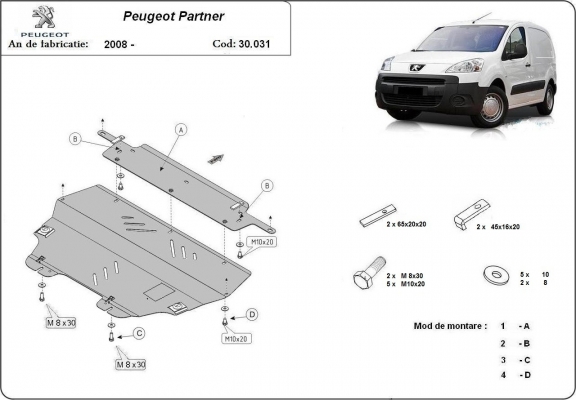 Acél motor, kapcsolószekrény védőlemez Peugeot Partner