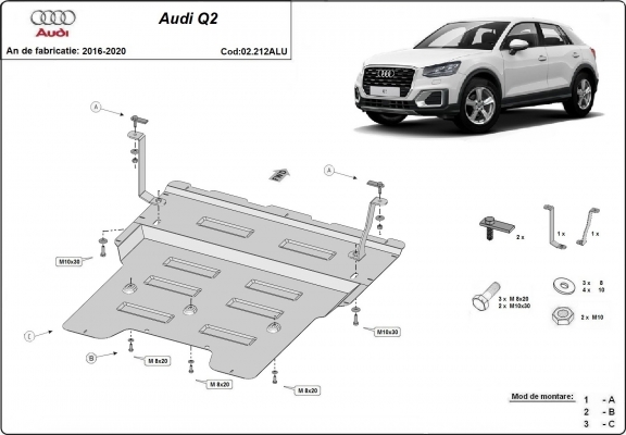 Alumínium motor, sebességváltó, hűtő, első lökhárító védőlemez Audi Q2