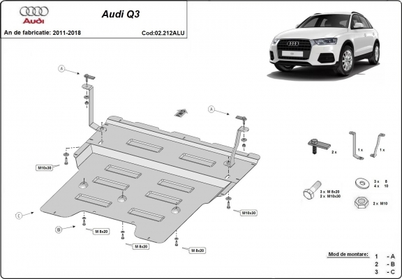 Alumínium motor, sebességváltó, hűtő, első lökhárító védőlemez Audi Q3