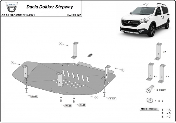 Acél üzemanyagtartály védőlemez Dacia Dokker Stepway