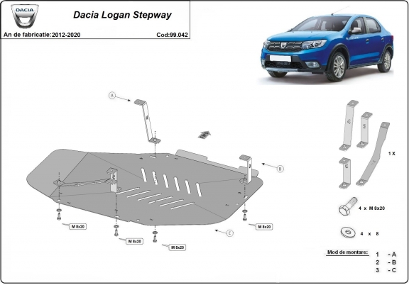 Acél üzemanyagtartály védőlemez Dacia Logan Stepway