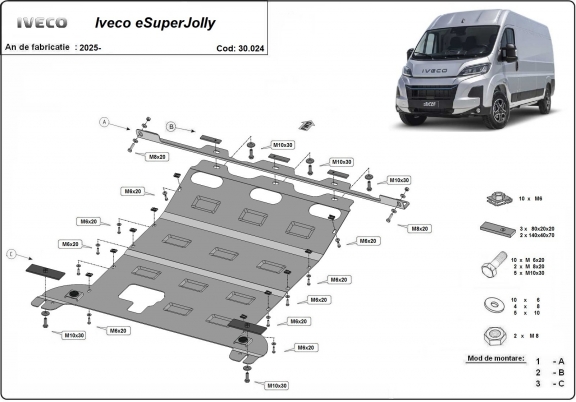 Acél motor, kapcsolószekrény, hűtő védőlemez Iveco eSuperJolly