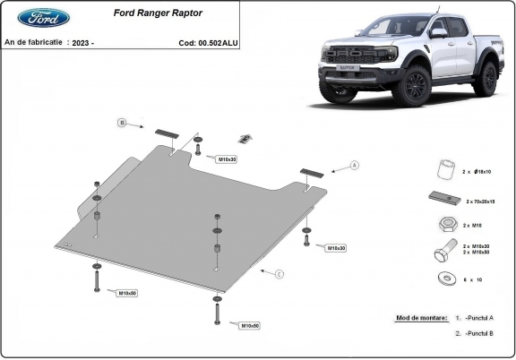 Alumínium osztómű védőlemez Ford Ranger Raptor