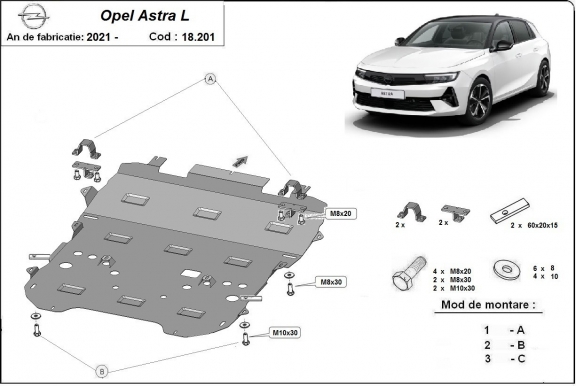 Acél motor, sebességváltó, hűtő, első lökhárító védőlemez Opel Astra L