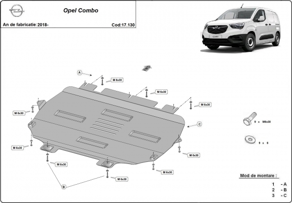 Acél motor, kapcsolószekrény, hűtő védőlemez Opel Combo