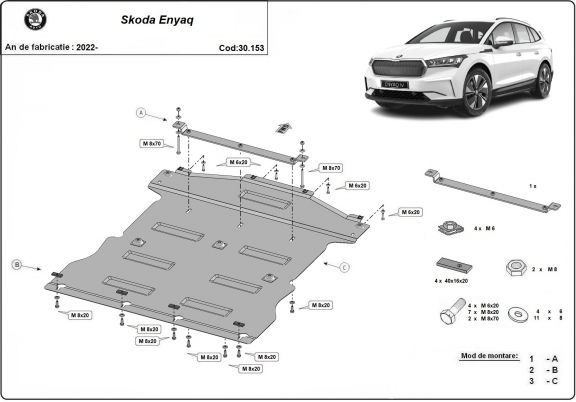 Acél motor, sebességváltó, hűtő, első lökhárító védőlemez Skoda Enyaq