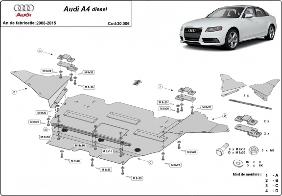 Acél motor, hűtő védőlemez Audi A4 B8