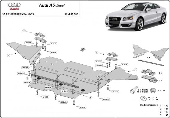 Acél motor, hűtő védőlemez Audi A5