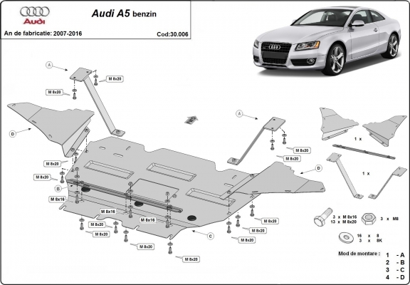 Acél motor, hűtő védőlemez Audi A5