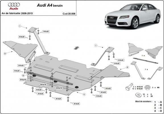 Acél motor, hűtő védőlemez Audi A4 B8