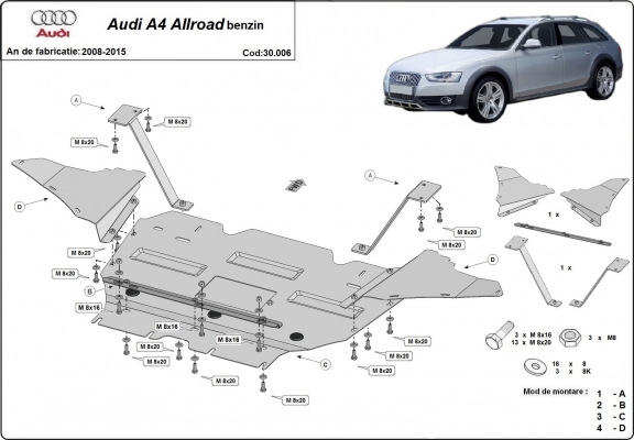 Acél motor, hűtő védőlemez Audi A4 B8 All Road