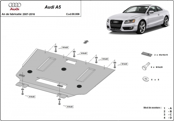 Acél kapcsolószekrény védőlemez Audi A5