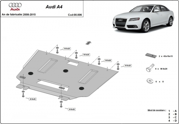 Acél kapcsolószekrény védőlemez Audi A4 4 B8