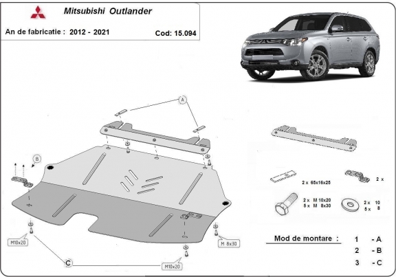 Acél motor, kapcsolószekrény védőlemez Mitsubishi Outlander