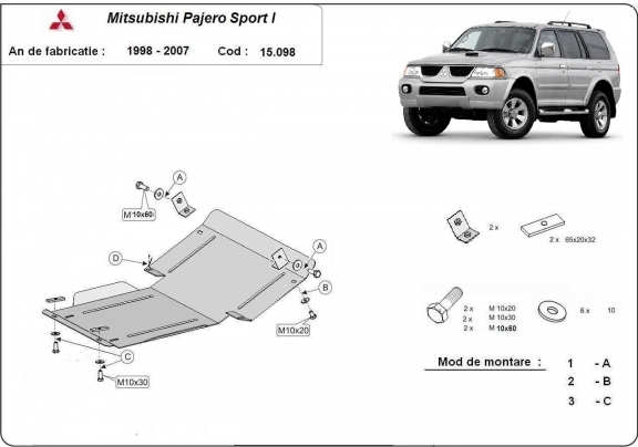 Acél motor, hűtő védőlemez Mitsubishi Pajero Sport 1