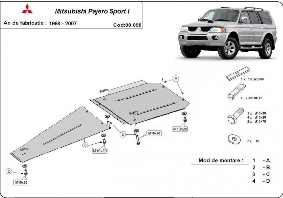 Acél kapcsolószekrény, differenciálmű védőlemez Mitsubishi Pajero Sport 1