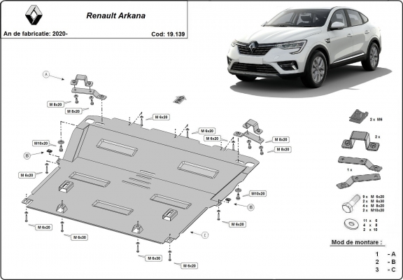 Acél motor, kapcsolószekrény, hűtő védőlemez Renault Arkana