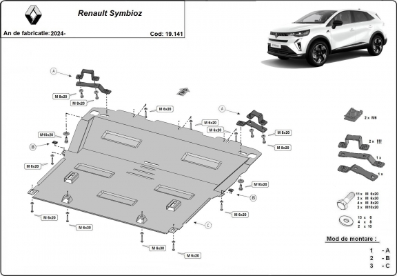 Acél motor, kapcsolószekrény, hütő védőlemez Renault Symbioz 