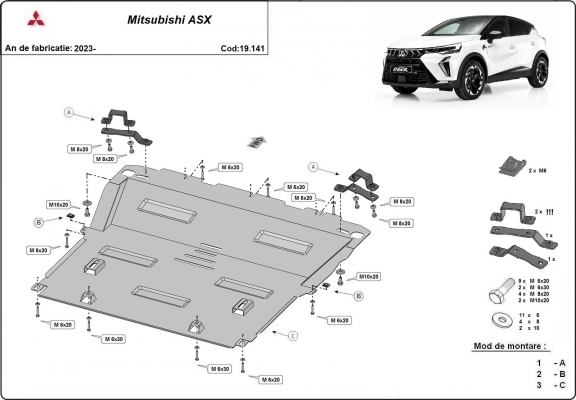 Acél motor, kapcsolószekrény védőlemez Mitsubishi ASX