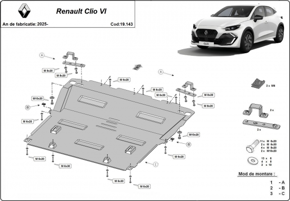 Acél motor, kapcsolószekrény védőlemez Renault Clio 6
