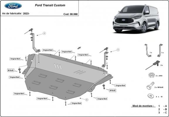 Acél motor, sebességváltó, hűtő, első lökhárító védőlemez Ford Tourneo Custom