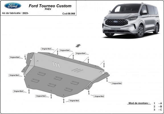 Acél motor, sebességváltó, hűtő, első lökhárító védőlemez Ford Tourneo Custom PHEV