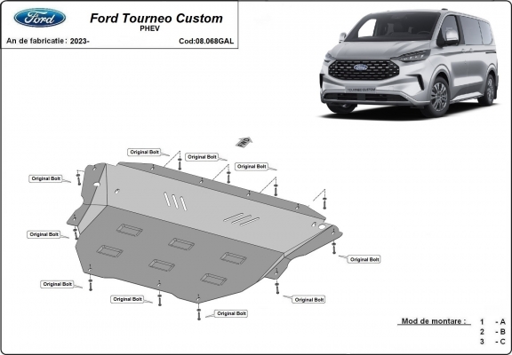 Galvanizált acél motor, sebességváltó, hűtő, első lökhárító védőlemez Ford Tourneo Custom PHEV