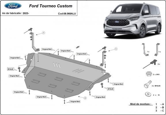 Alumínium motor, kapcsolószekrény, hűtő védőlemez Ford Tourneo Custom