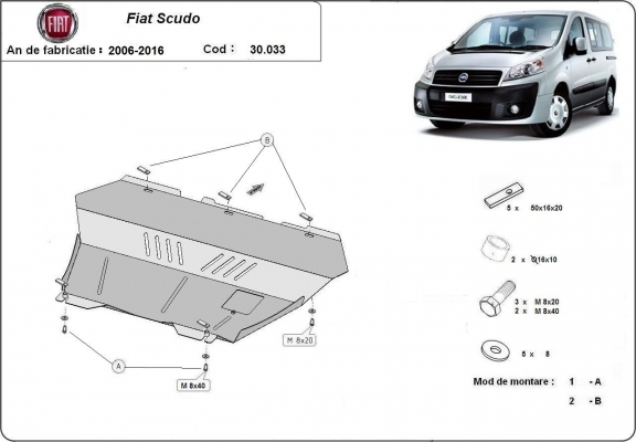 Acél motor, kapcsolószekrény, hűtő védőlemez Fiat Scudo