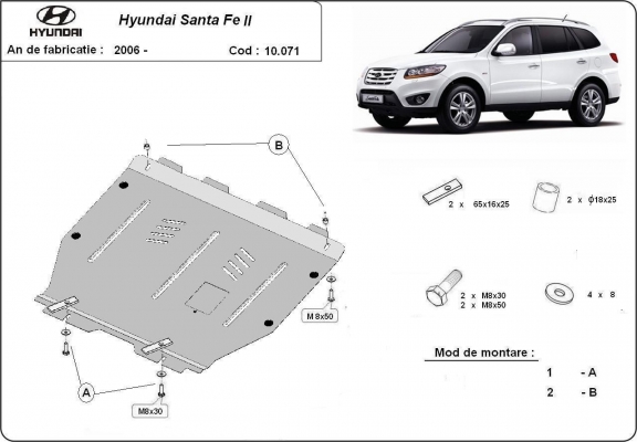 Acél motor, kapcsolószekrény, hűtő védőlemez Hyundai Santa Fe